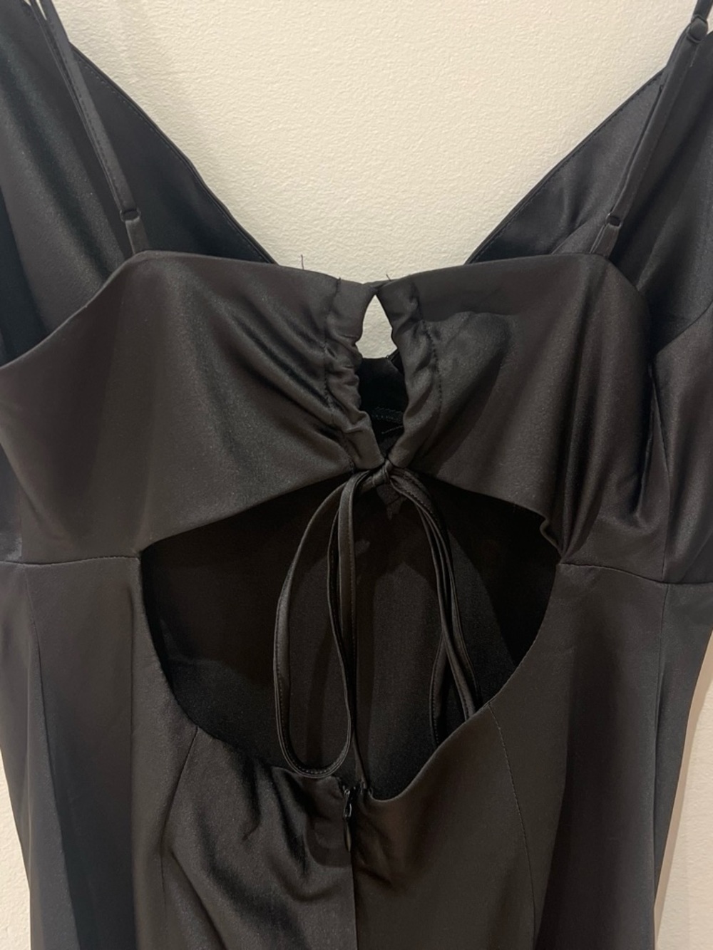 Dynamite Black Satin Midi Slip Dress with Spaghetti Straps - Picture 4 of 5